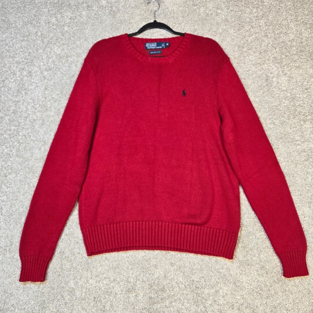 Polo Ralph Lauren Sweater Mens Medium Red Pima Cotton crew Preppy knit vintage